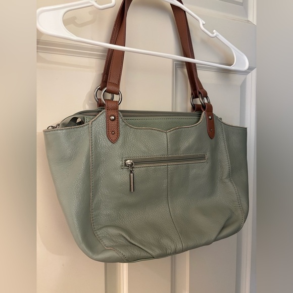 The Sak Bolinas Satchel Handbag, Sage Green Leather/Brown Leather Handles - Picture 6 of 16
